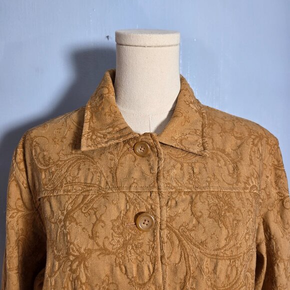 Coldwater Creek Large Petit Golden Tan Textured Paisley Button Up Fall Jacket - Picture 3 of 12
